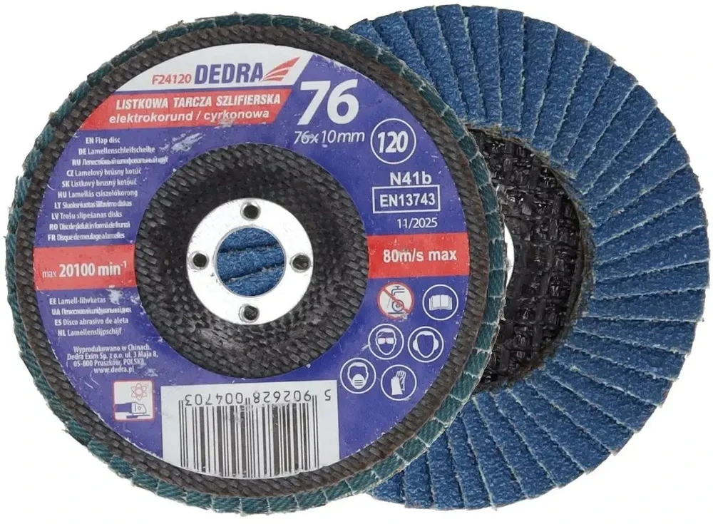 Dedra Listkowa Cirkonio plokštelinis šlifavimo diskas, 120 mm storio, 76 x 10 mm
