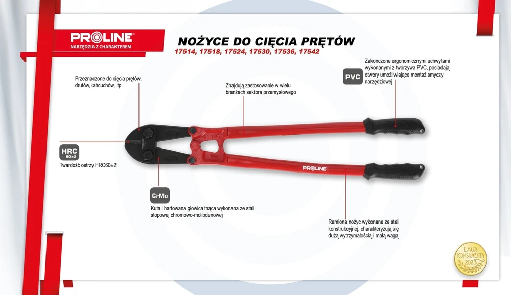 Nożyce Varžtų žirklės 900 mm / 36", 16 mm / 12 mm skersmens, chromo, hrc58-62, proline