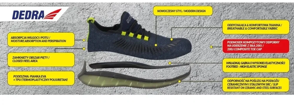 Dedra Półbuty Apsauginiai batai M82AV sport, 42 dydis, S1 kat. SRC kompozitas