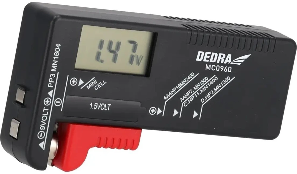 Dedra 1,5 V ir 9 V akumuliatorių testeris