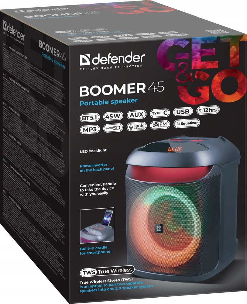 Defender Nešiojama kolonėlė BOOMER 45 Juodas (65245)