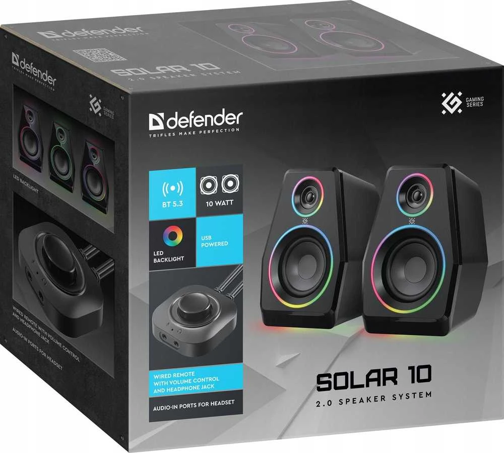 Kompiuterio kolonėlės Defender Solar 10 garsiakalbiai, 2.0, 10W, juodi, Bluetooth 5.3/AUX