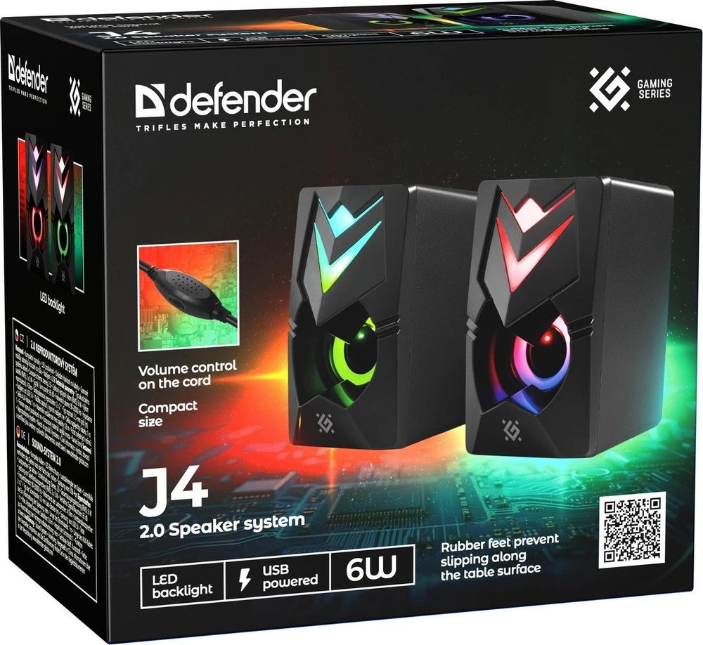 Kompiuterio kolonėlės PC Speakers 2.0 DEFENDER J4 2.0 6W LED USB juodas