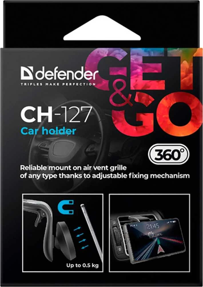 Magnetyczny telefono laikiklis komórkowy CH-127 Defender automobiliui, ventGrip, juodai-sidabrinis, plastikowy, na kratkę wentylacyjną