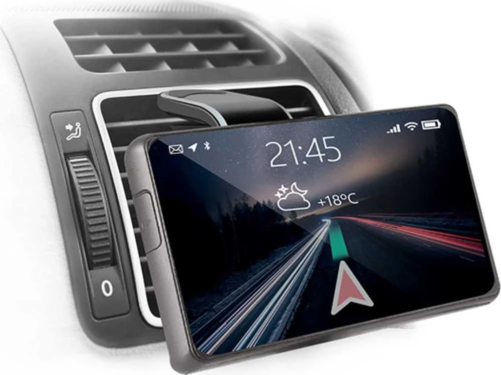 Magnetyczny telefono laikiklis komórkowy CH-127 Defender automobiliui, ventGrip, juodai-sidabrinis, plastikowy, na kratkę wentylacyjną