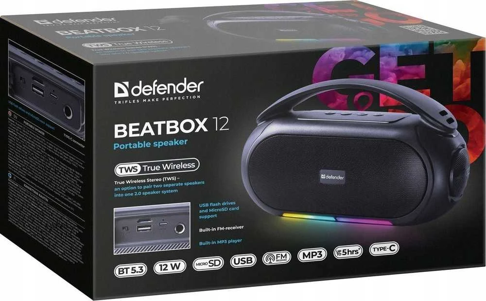 Kompiuterio kolonėlės Defender Nešiojama kolonėlė BEATBOX 12 Juodas (65812)