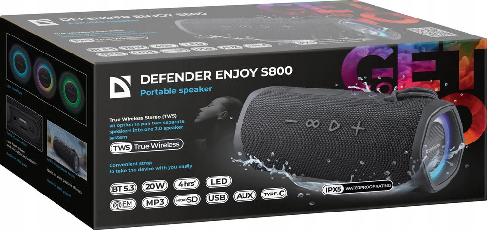 „Defender Enjoy S800“ „Bluetooth“ garso kalba, 20 W, MP3/FM/SD/USB/TWS/IPX5
