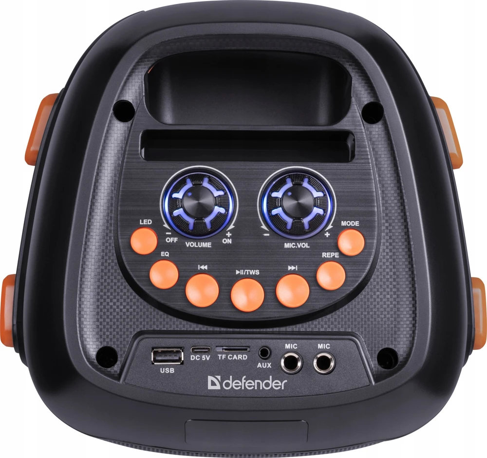 Defender Nešiojama kolonėlė BOOMER 25 Bluetooth 25W MP3/FM/SD/USB/AUX/TWS/LCD/RGB/MIC equalizer pilot mikrofon KARAOKE juoda