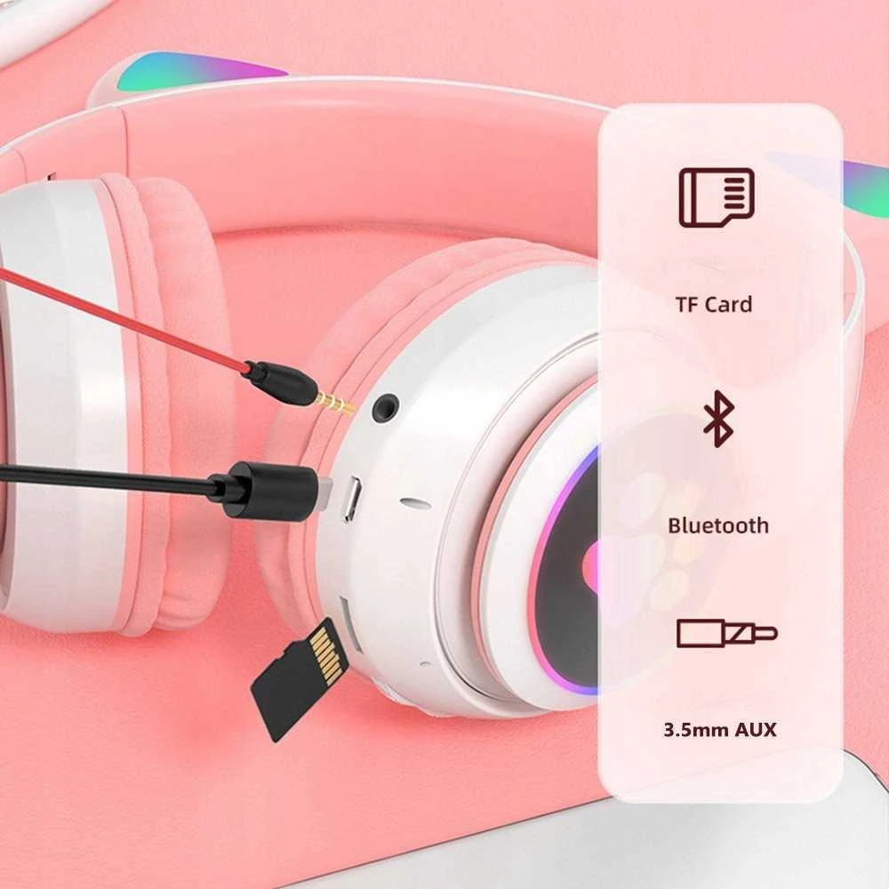 Ausinės Defender Ausinės dziecięce RGB su uszkami, rožinė