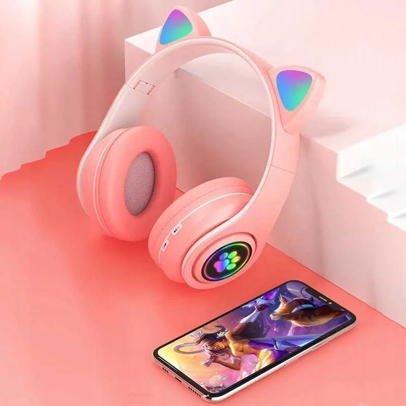 Ausinės Defender Ausinės dziecięce RGB su uszkami, rožinė