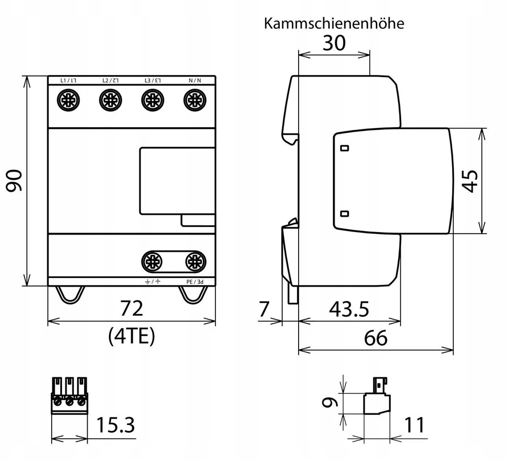 Dehn 956405 Viršįtampio ribotuvas tipas T1+T2+T3 100kA 25kA 4P DV M2 TNS 255 FM 956405