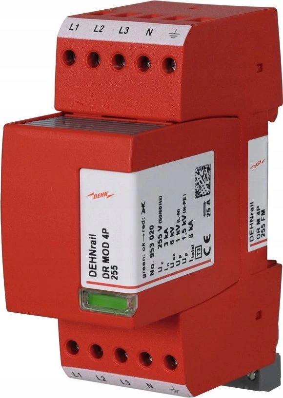 Dehn Viršįtampių iškroviklis D 3 tipo 4P 8kA 1,5kV DEHNrail M 4P 255 FM 953405