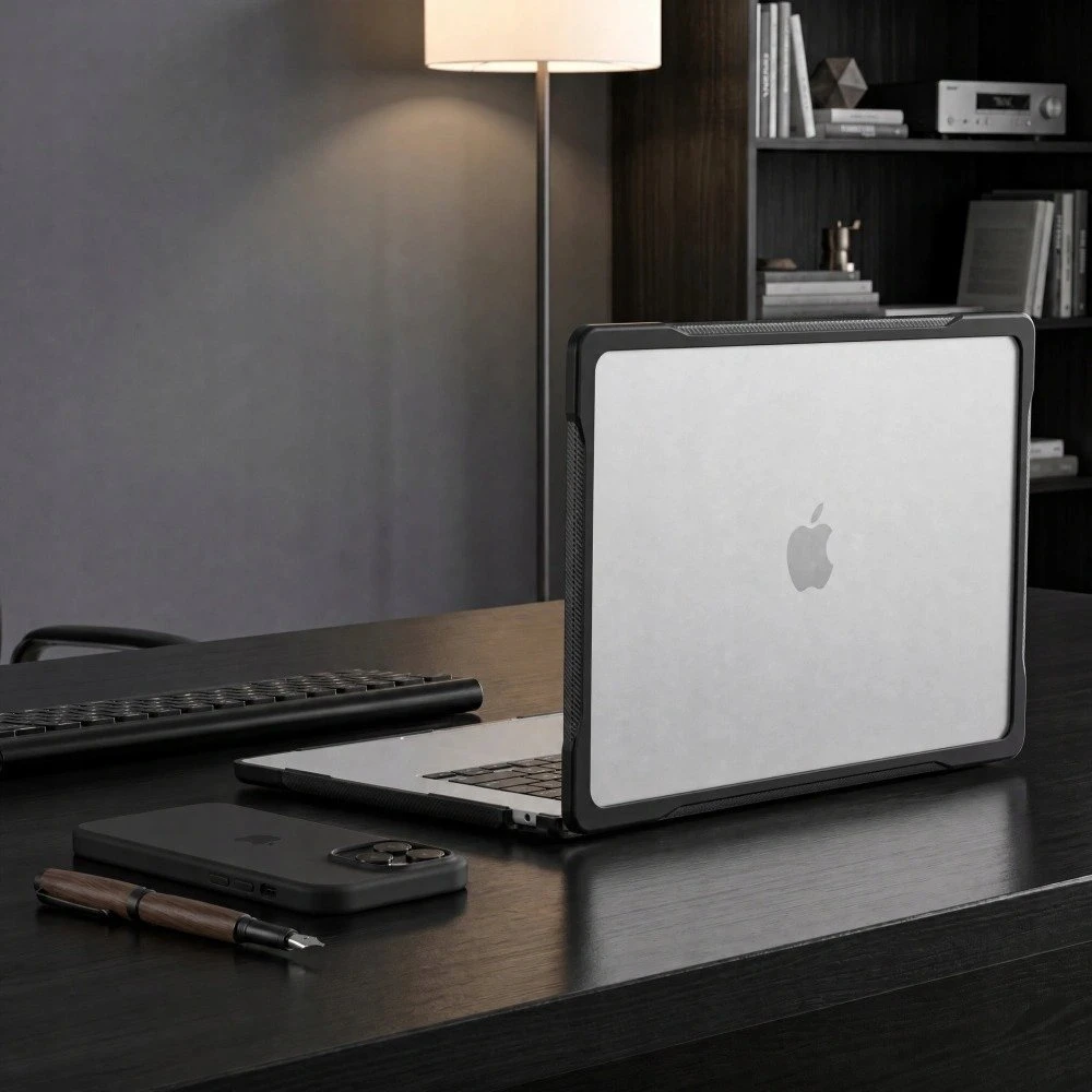 „Tech-Protect Velar MacBook Air 15 M2-M5 2023-2026“ juodas/matinis skaidrus