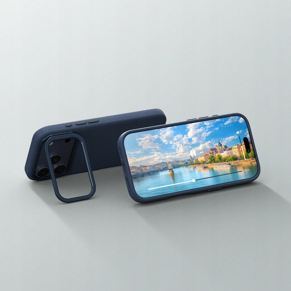 AmazingThing Glamour Apple iPhone 17 Pro Max dėklas with Stand – mėlynos spalvos