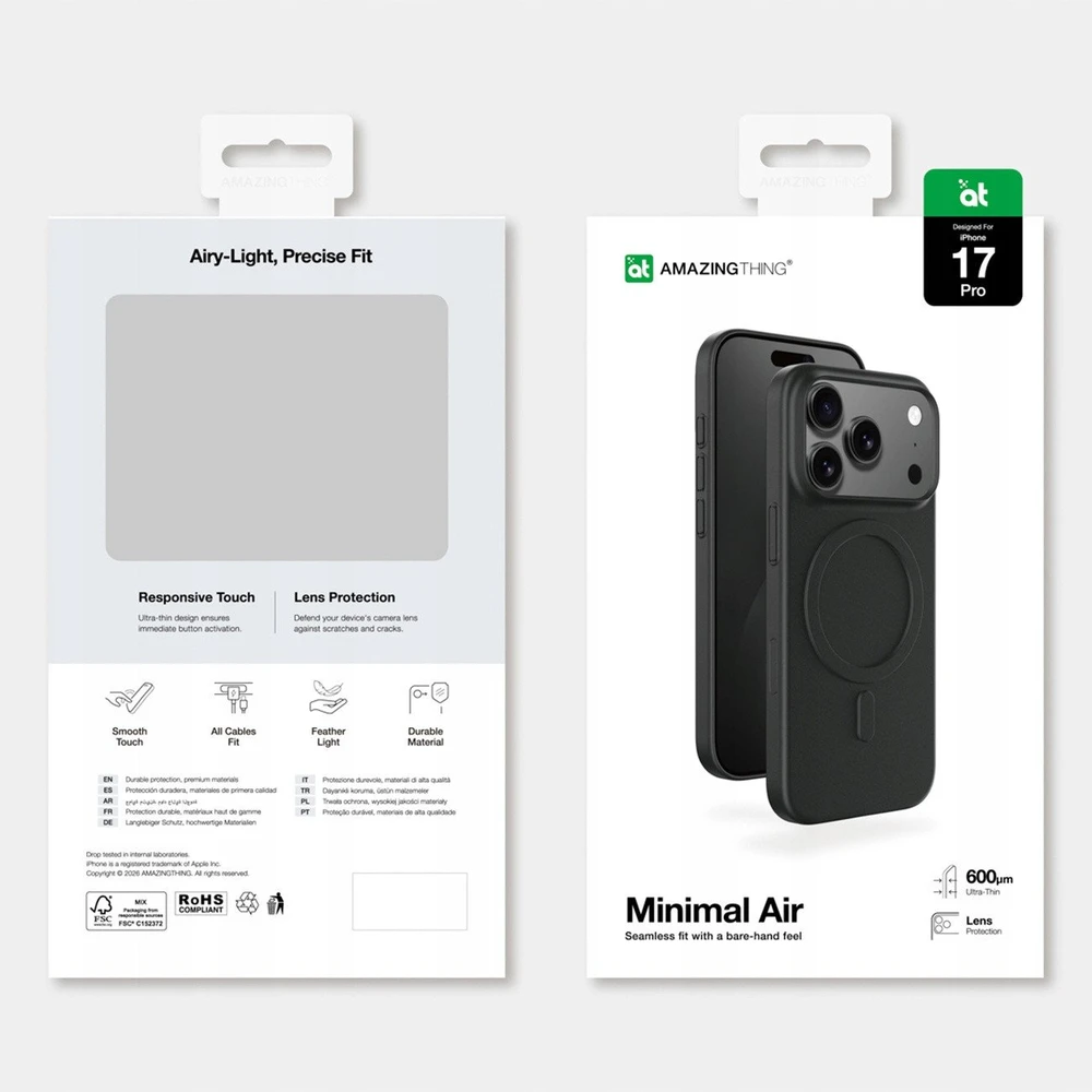 AmazingThing Minimal Air dėklas skirtas iPhone 17 Pro suderinamas su MagSafe – juodos spalvos