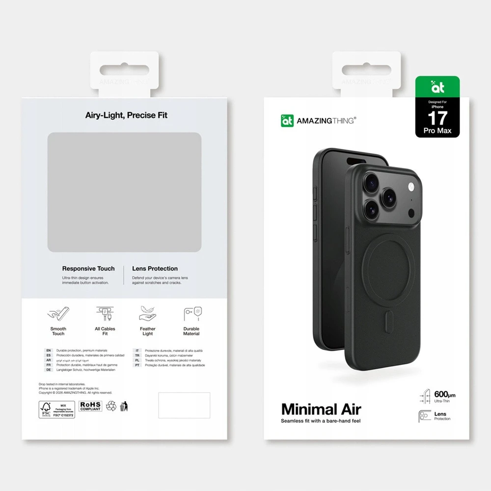 AmazingThing Minimal Air dėklas skirtas Apple iPhone 17 Pro Max suderinamas su MagSafe – juodos spalvos
