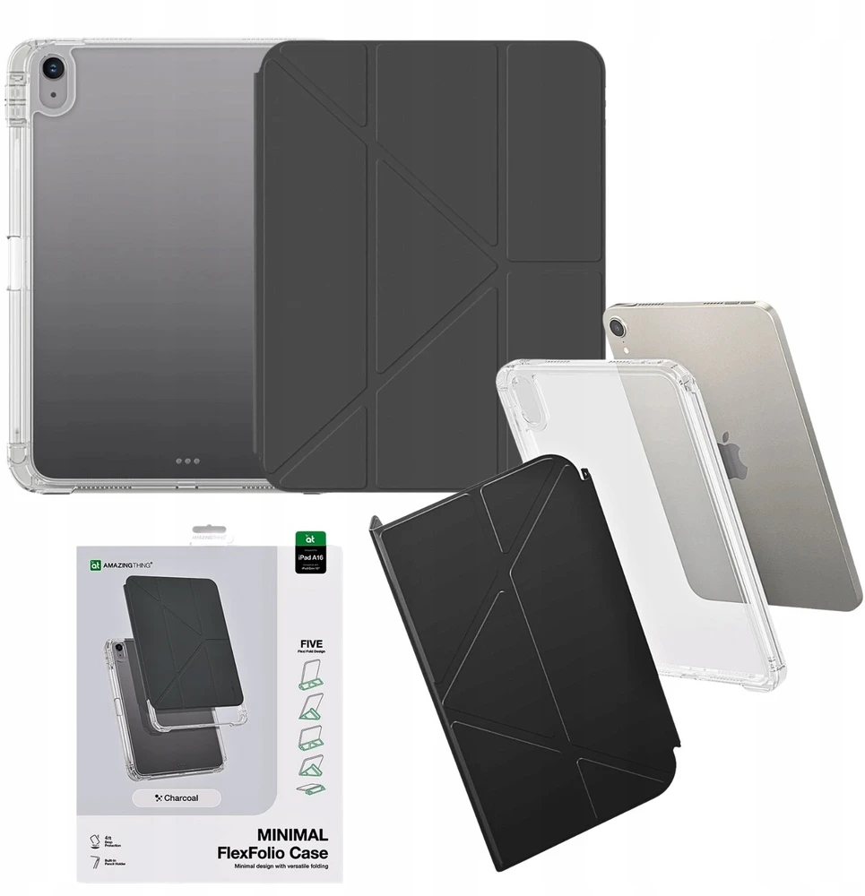 „AmazingThing“ minimalaus dizaino dėklas, skirtas „iPad 11“ (2022/2025) – tamsiai pilkas