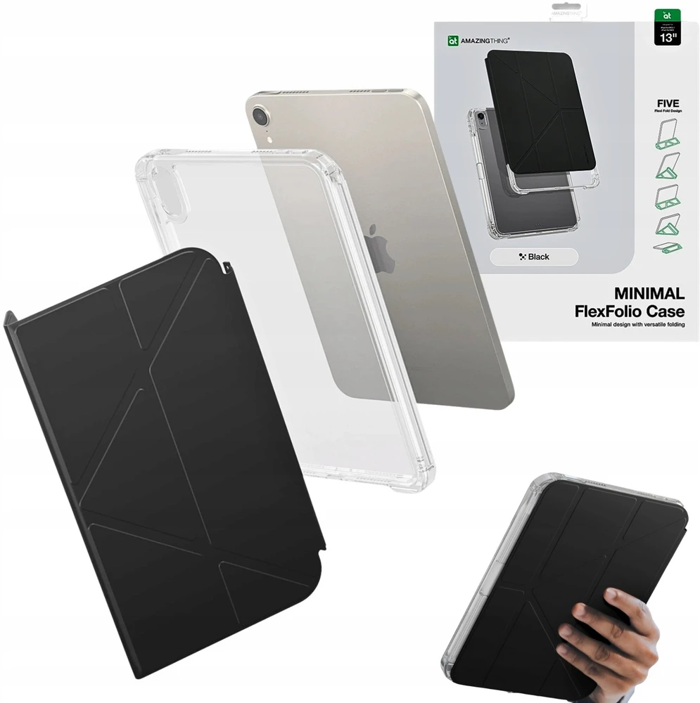 „AmazingThing“ minimalaus dizaino dėklas, skirtas „iPad Air 13“ M2/M3/M4 (2024/2025/2026) - juodas