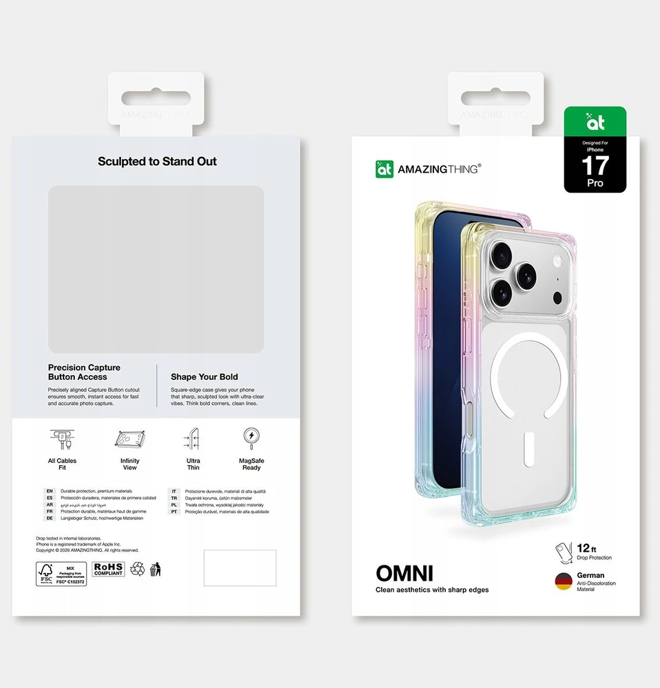 AmazingThing Omni dėklas skirtas Apple iPhone 17 Pro suderinamas su MagSafe – skaidrus-rainbow