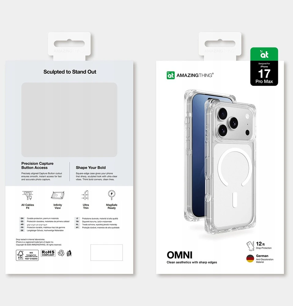 AmazingThing Omni dėklas skirtas Apple iPhone 17 Pro Max suderinamas su MagSafe – skaidrus