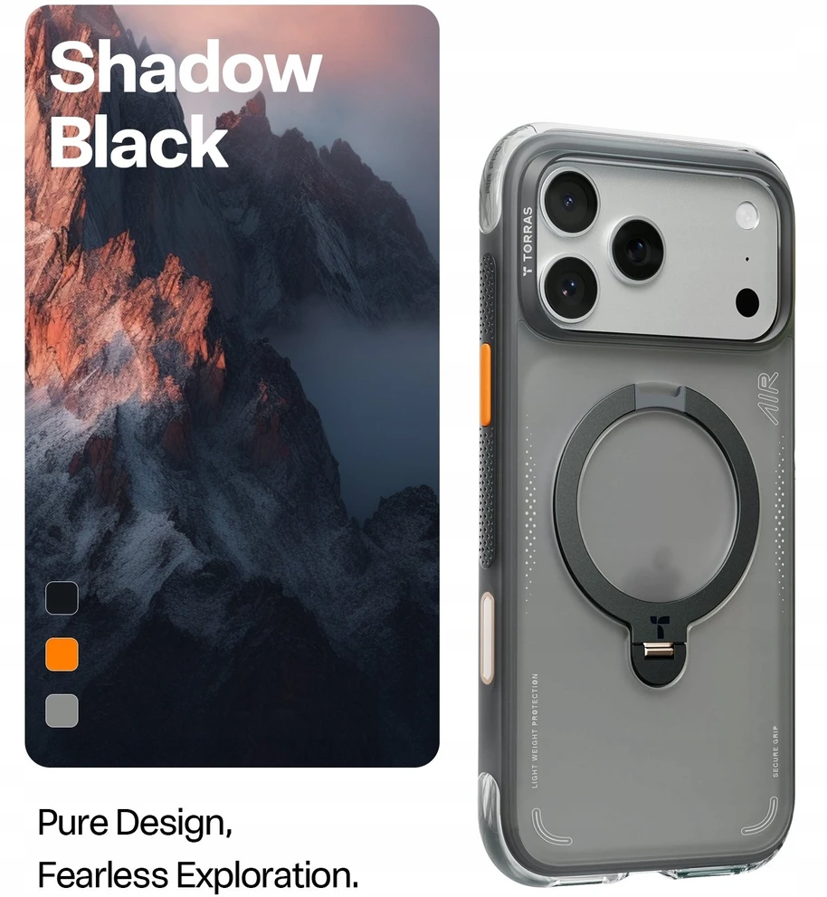 Dėklas TORRAS Ostand Spin Air - etui do iPhone 17 Pro Max kompatybilne su MagSafe (shadow juodas)