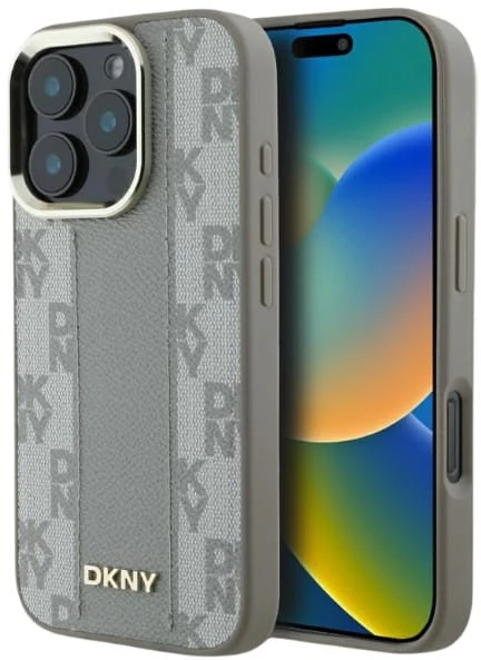 Dėklas DKNY Checkered Pattern Magsafe iPhone 16 Pro Case - rusvai gelsvas