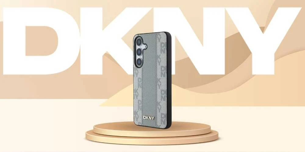 Dėklas DKNY odinis languotas MagSafe Samsung Galaxy S25 pilkšvas
