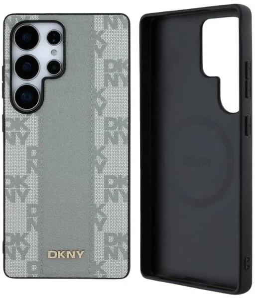 Dėklas DKNY odinis languotas MagSafe Samsung Galaxy S25 Ultra taupe
