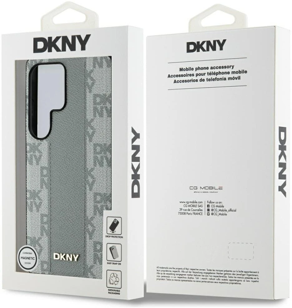 Dėklas DKNY odinis languotas MagSafe Samsung Galaxy S25 Ultra taupe