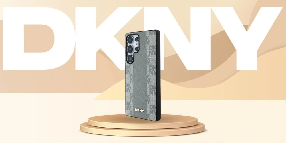 Dėklas DKNY odinis languotas MagSafe Samsung Galaxy S25 Ultra taupe