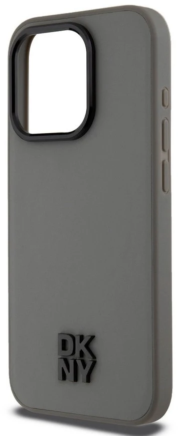 DKNY PU oda Stack Logo Magsafe dėklas telefonui iPhone 15 Pro Max pilkos spalvos