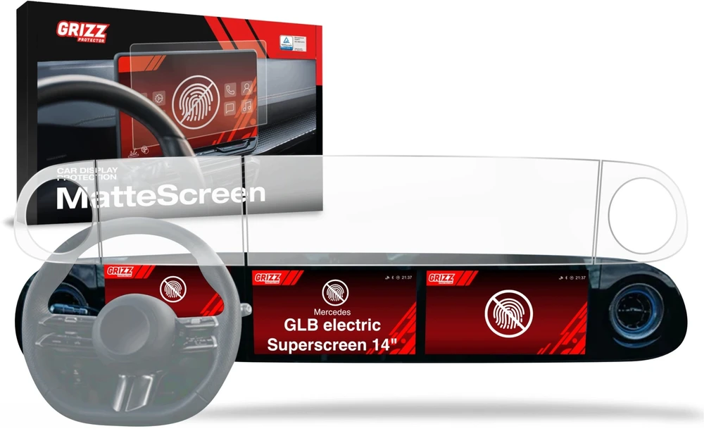 GrizzGlass navigacijos dėklas matinė plėvelė CarDisplay Protection, skirta Mercedes GLB electric Superscreen (2026) [4w1] (GRZ22806)
