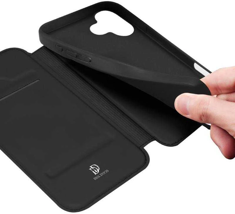Dux Ducis Skin Pro Apple iPhone 17 dėklas su Flip and Card Slot – juodos spalvos