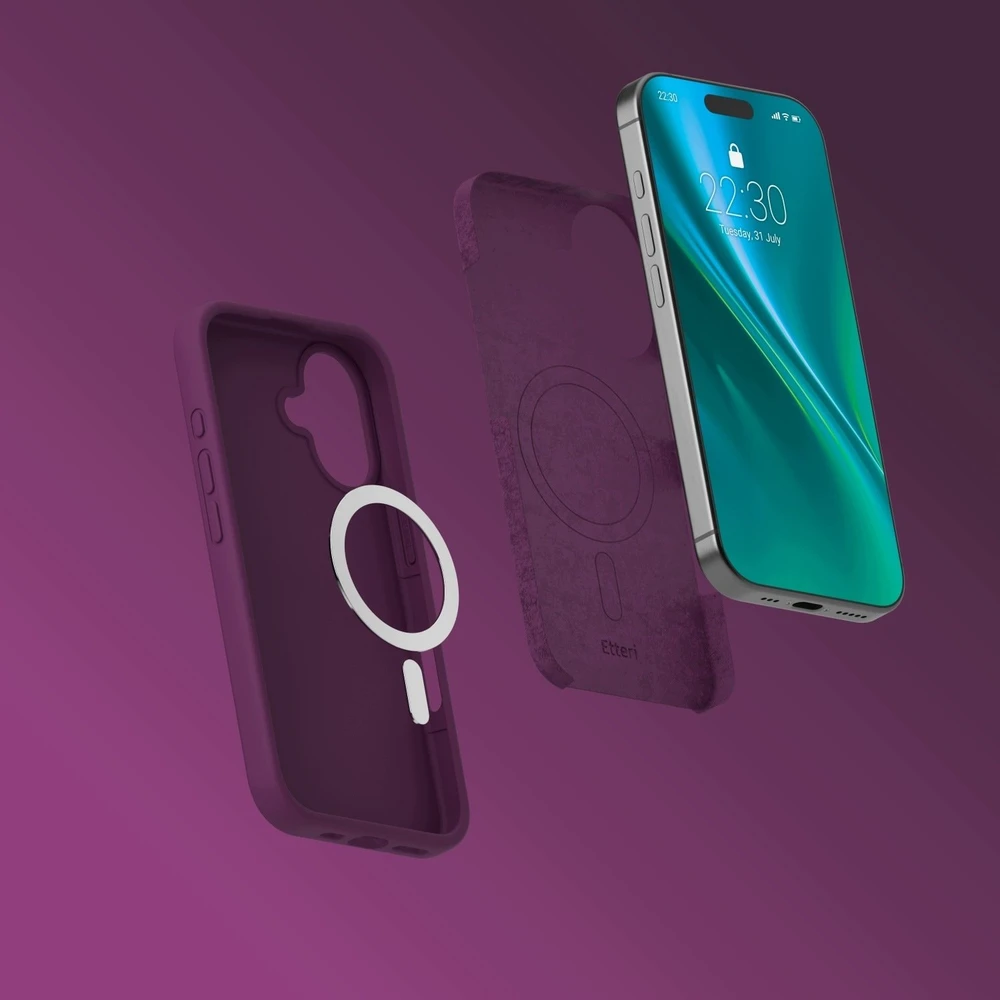 Etteri silikoninis Mag dėklas, skirtas iPhone 16 6,1", tamsios vyšnios spalvos
