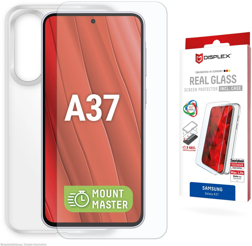 „Samsung Galaxy A37“ tikras ekrano stiklas MM + dėklas, pagamintas „Displex“ permatomas