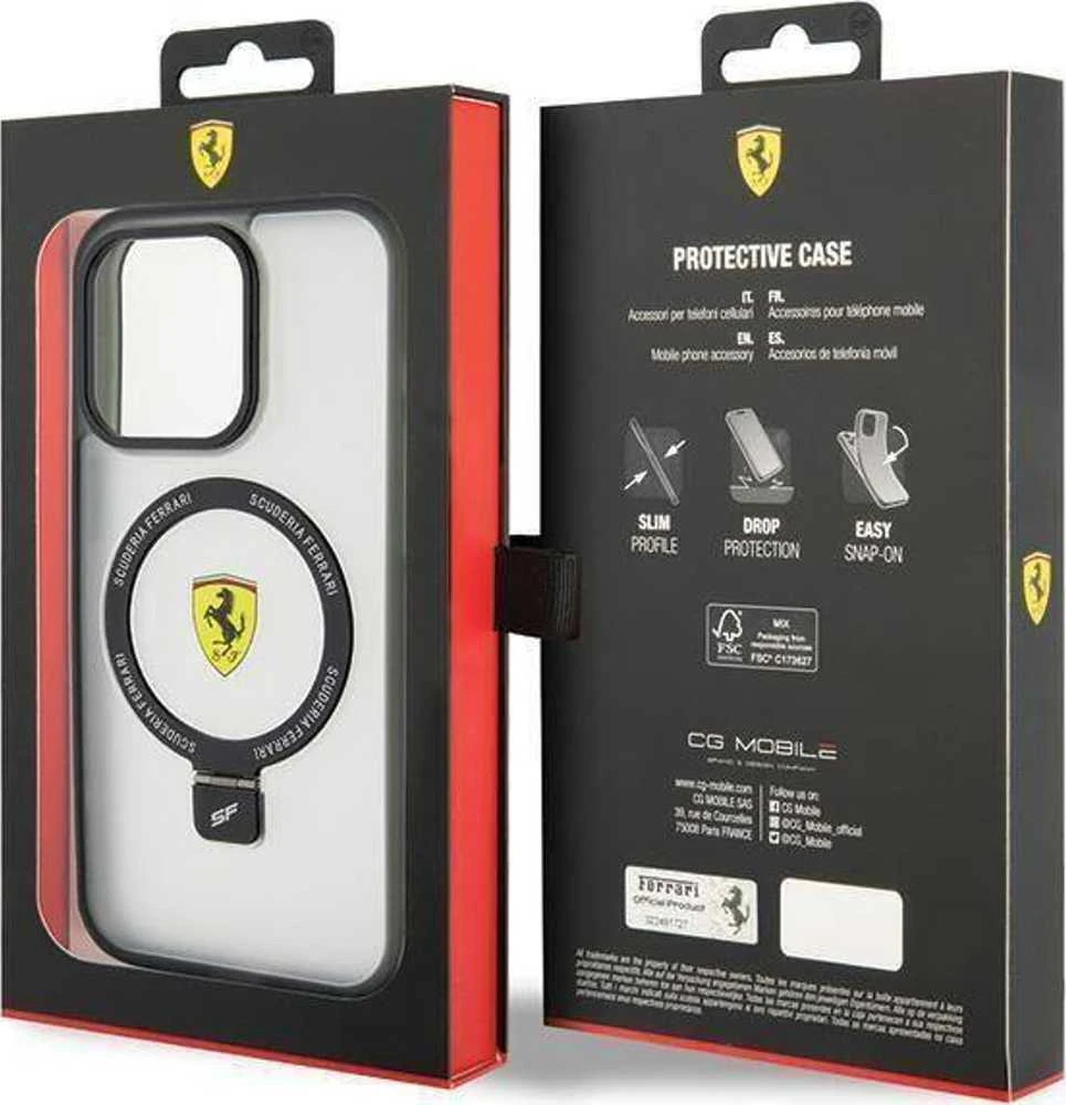 Ferrari FEHMP15LUSCAH Apple iPhone 15 Pro 6.1″ skaidrus kietas dėklas Ring Stand 2023 Collection MagSafe