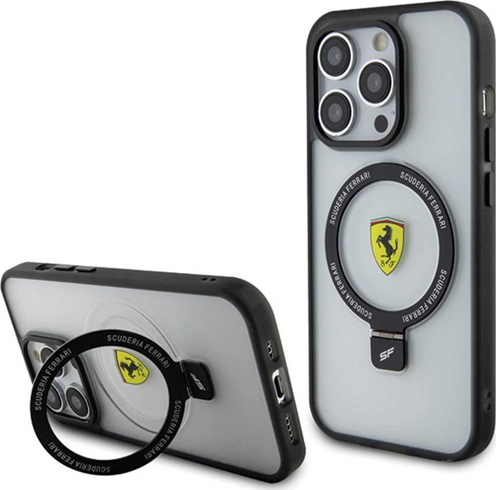 Ferrari FEHMP15LUSCAH Apple iPhone 15 Pro 6.1″ skaidrus kietas dėklas Ring Stand 2023 Collection MagSafe
