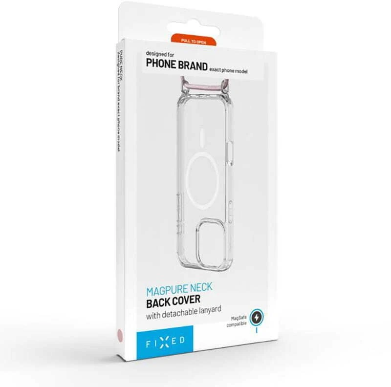 Dėklas Fixed Fiksuotas MagPure Neck for MagSafe iPhone Air, skaidrus su rožine virvele