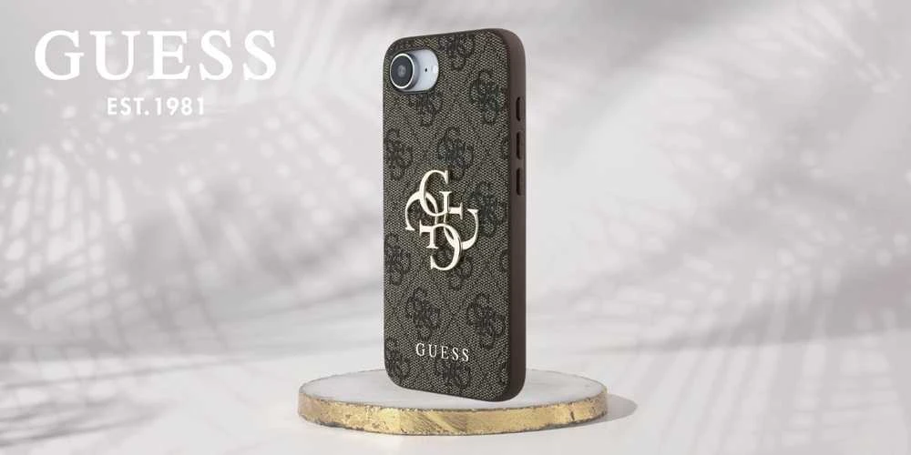 Guess PU 4G Metal Logo Apple iPhone 16e dėklas telefonui rudos spalvos
