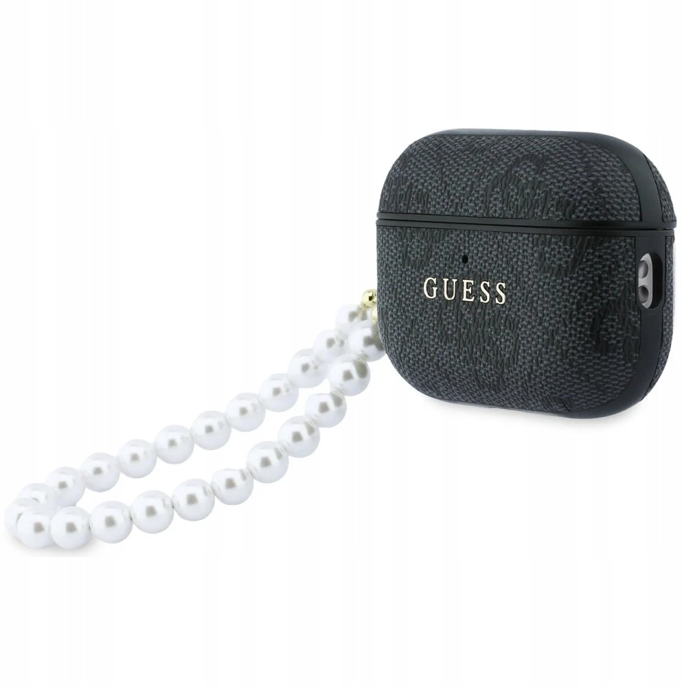 Guess PU 4G Classic Logo Pearl Strap dėklas skirtas Apple AirPods Pro 3 juodos spalvos