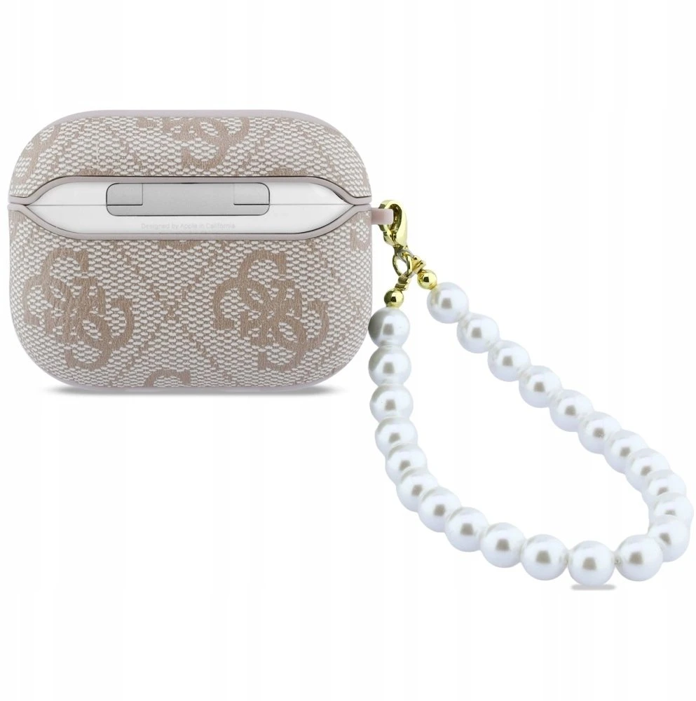 Guess PU 4G Classic Logo Pearl Strap dėklas skirtas Apple AirPods Pro 3 rožinės spalvos