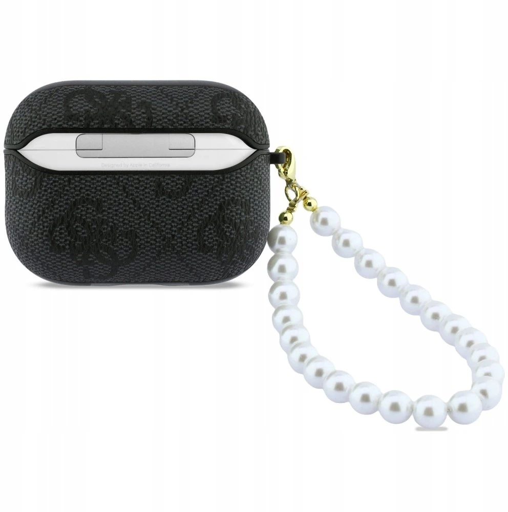 Guess PU 4G Classic Logo Pearl Strap dėklas skirtas Apple AirPods Pro 3 juodos spalvos