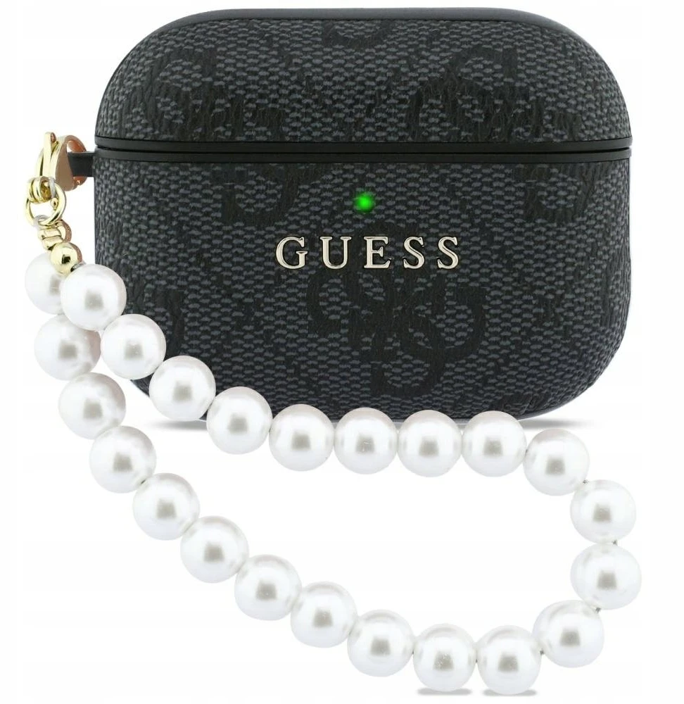 Guess PU 4G Classic Logo Pearl Strap dėklas skirtas Apple AirPods Pro 3 juodos spalvos