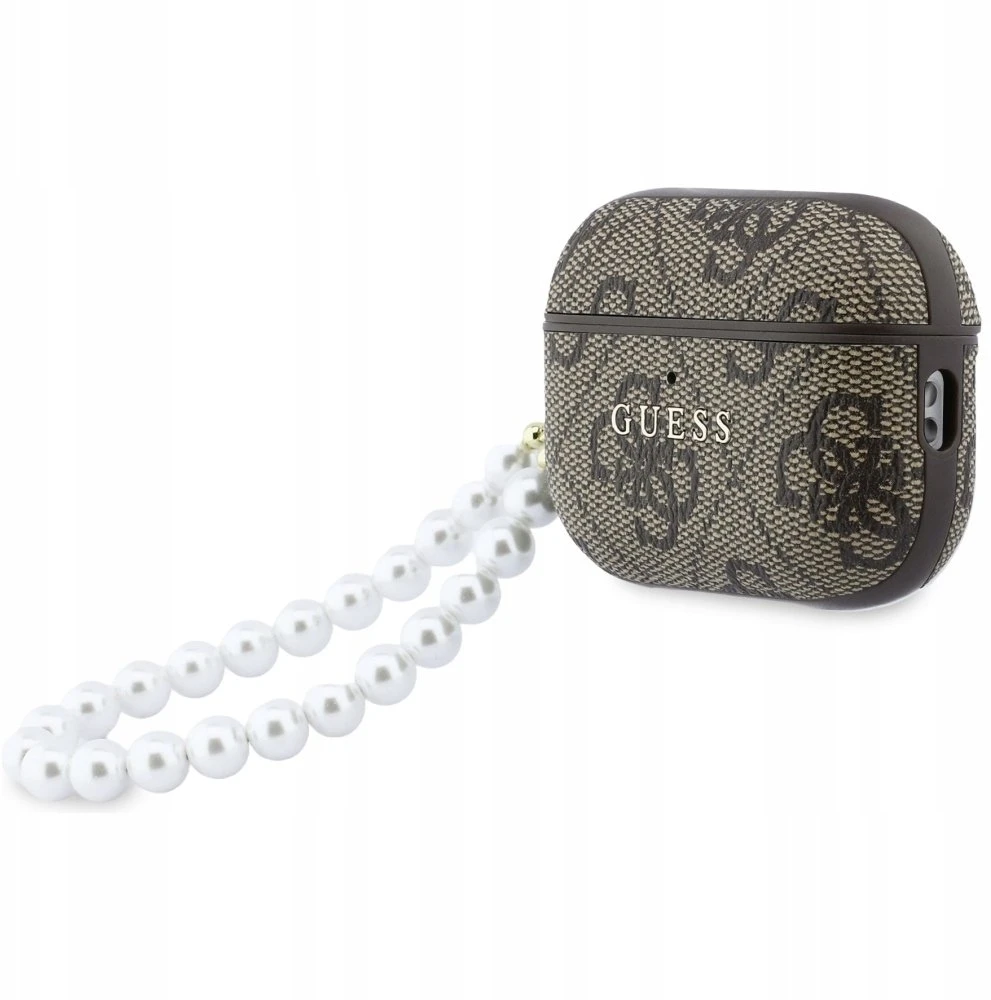 Guess PU 4G Classic Logo Pearl Strap dėklas skirtas Apple AirPods Pro 3 rudos spalvos
