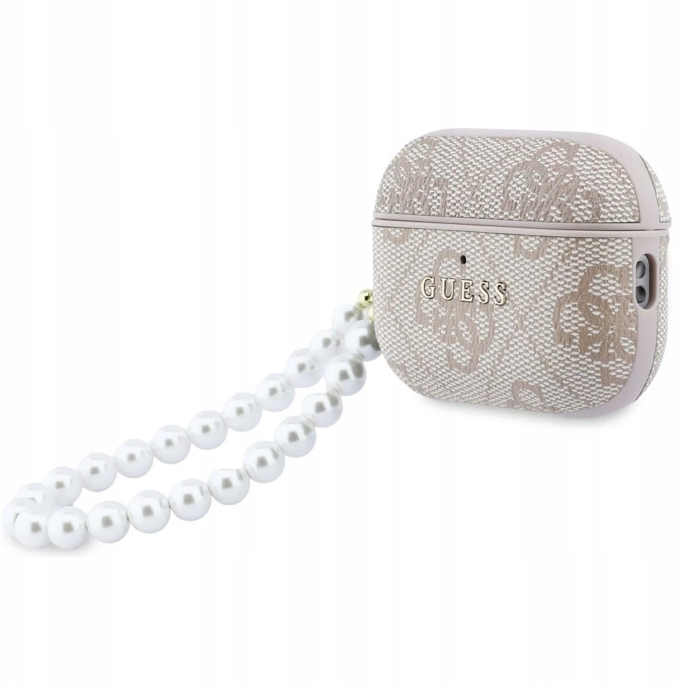 Guess PU 4G Classic Logo Pearl Strap dėklas skirtas Apple AirPods Pro 3 rožinės spalvos