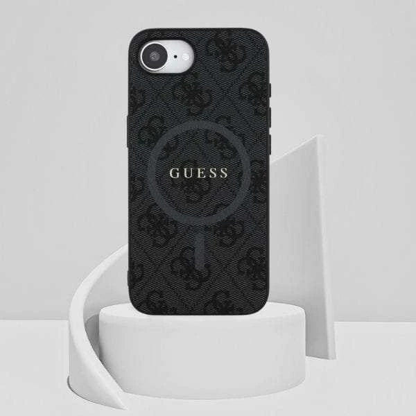 GUESS dėklas skirtas Apple iPhone 16e (SE 4 2025) suderinamas su MagSafe GUHMPSE4G4GFRK (PU 4G Ring Classic Logo) juodos spalvos