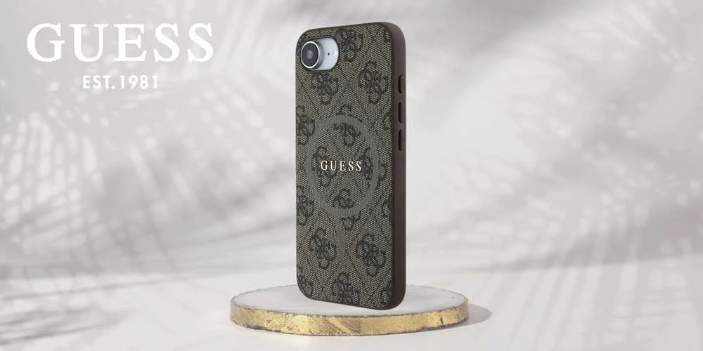 Guess PU Leather 4G Colored Ring MagSafe Apple iPhone 16e dėklas telefonui rudos spalvos