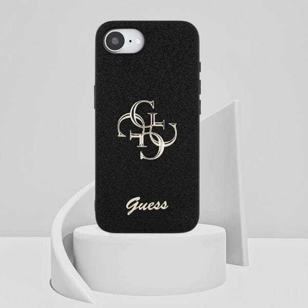 GUESS dėklas skirtas Apple iPhone 16e (SE 4 2025) GUHCPSE4HG4SGK (Fixed Glitter Big 4G) juodos spalvos