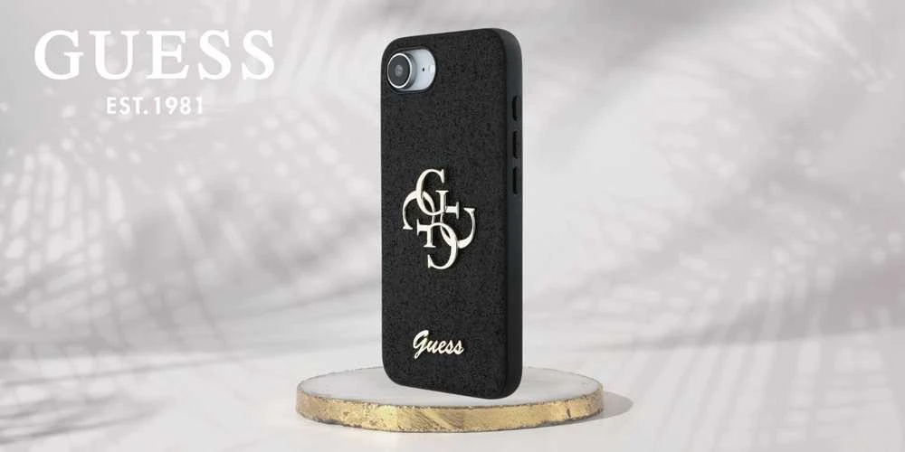 GUESS dėklas skirtas Apple iPhone 16e (SE 4 2025) GUHCPSE4HG4SGK (Fixed Glitter Big 4G) juodos spalvos