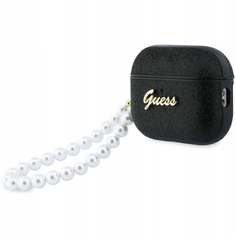 „Guess“ blizgantis perlų dirželio dėklas, skirtas „AirPods Pro 3“ ausinėms - Juodas